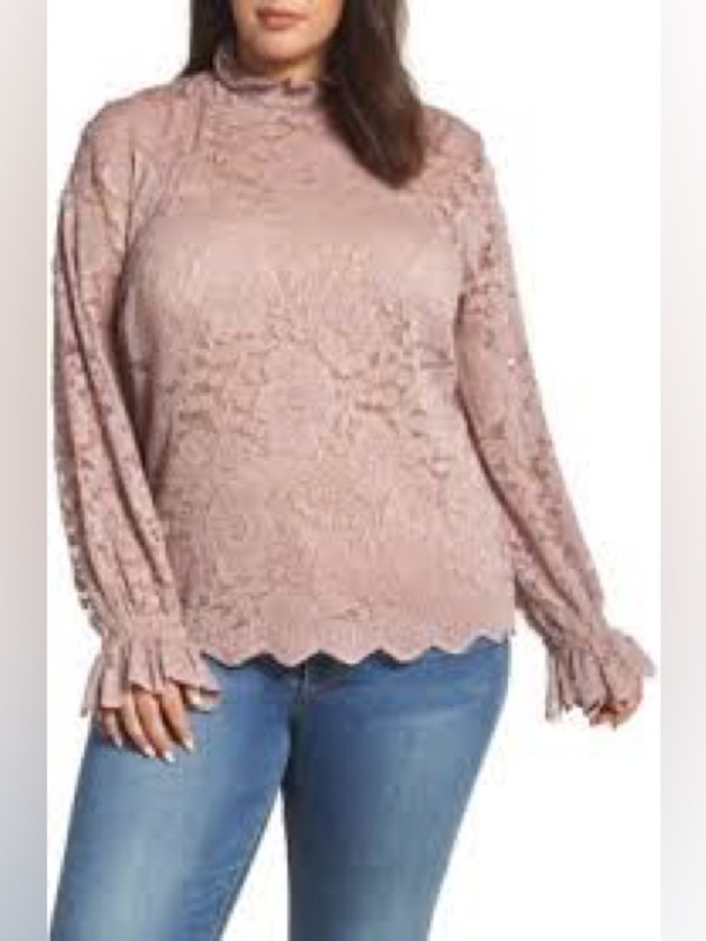 Everleigh Long Sleeve Mock Neck Floral Lace Sheer Blouse Fairy Whimsical